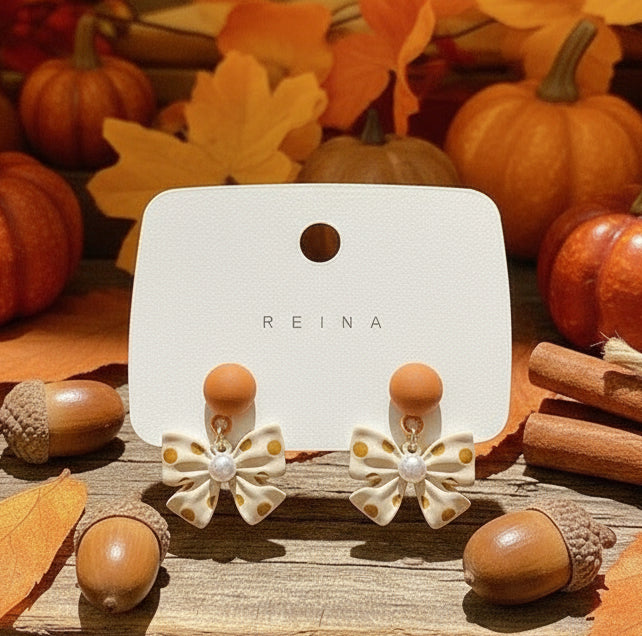 Polka Dot Bow Dangle Stud Earrings