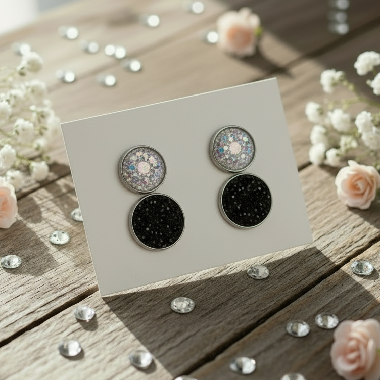 Imitation Druzy 2 Pair Set, Black