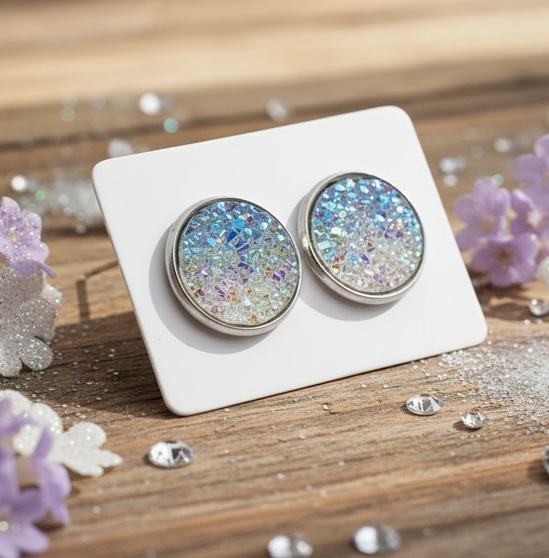 Lilac Imitation Druzy Earrings (14mm)