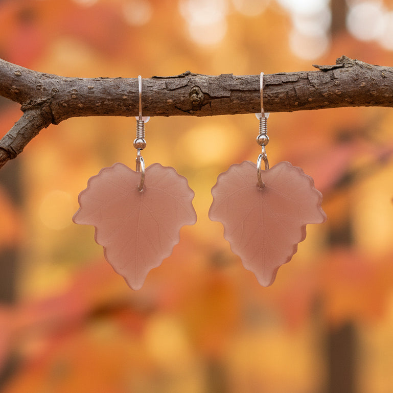 Mauve Maple Leaf Dangle Earrings
