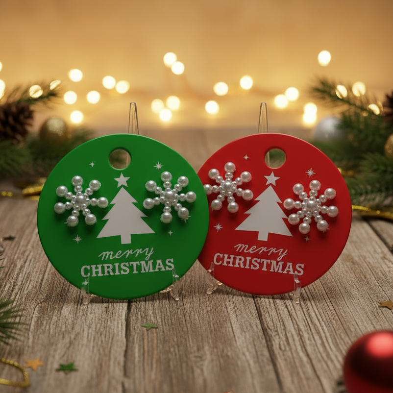 Merry Christmas Gift Tag with 15mm Snowflake Earrings