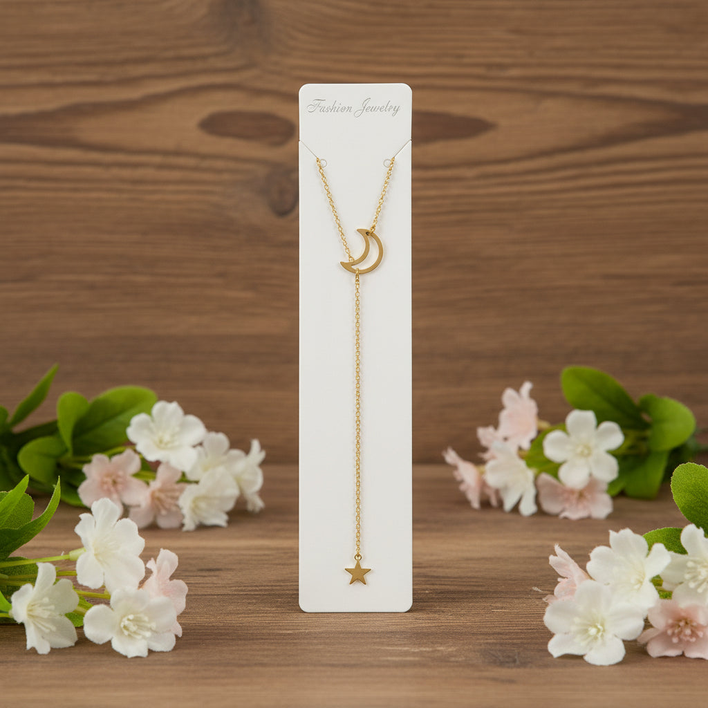 Moon & Star Lariat Necklace