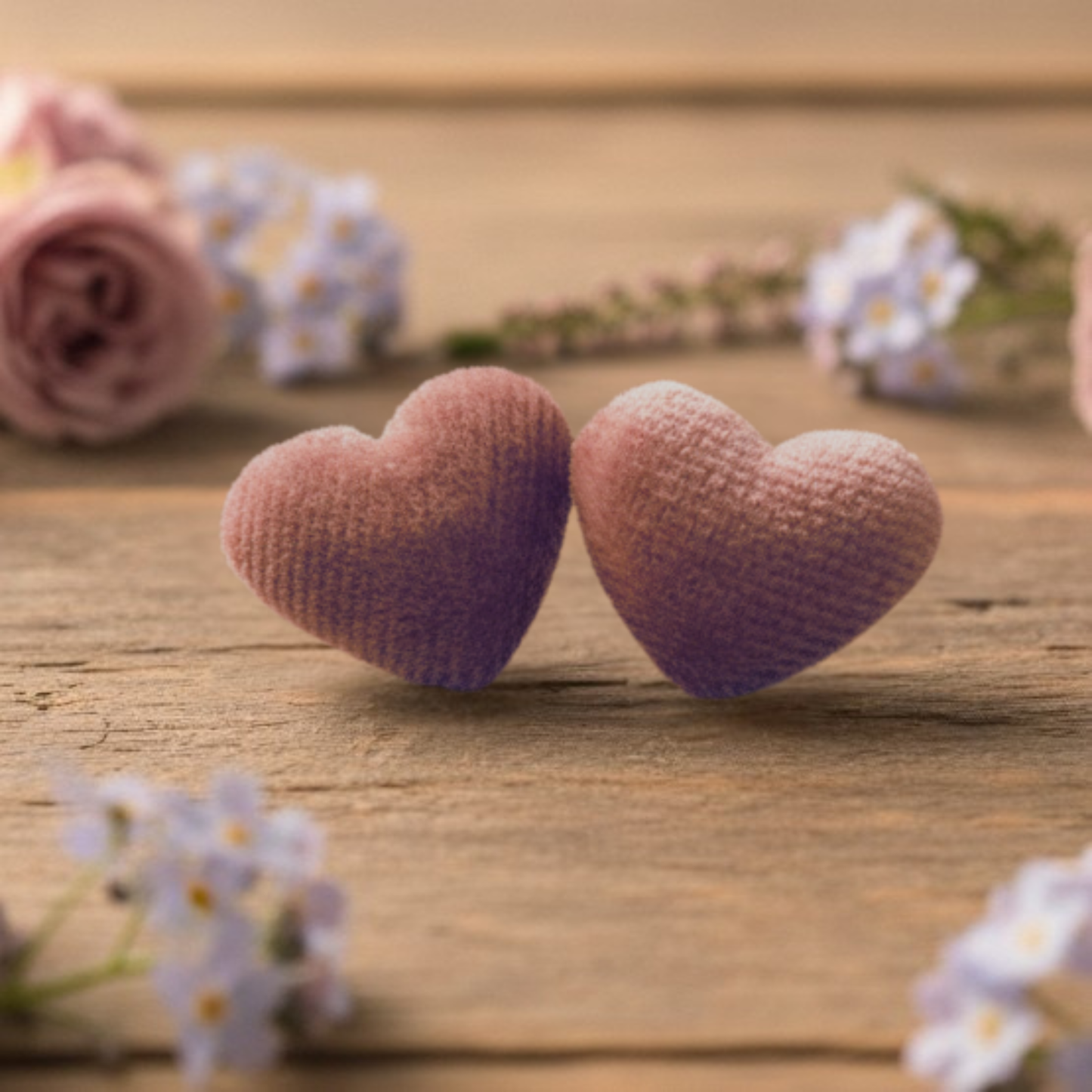 15mm Dusty Rose Velvet Heart Earrings