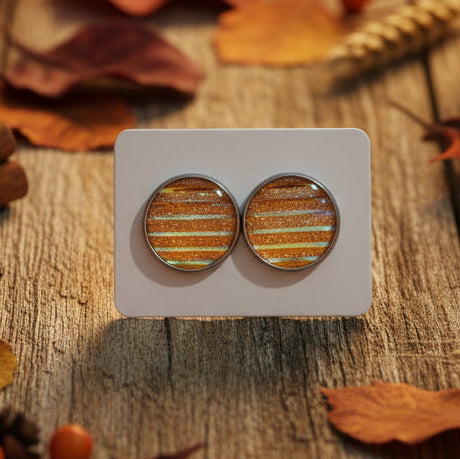 Orange Sparkle & Stripes Earrings (14mm)