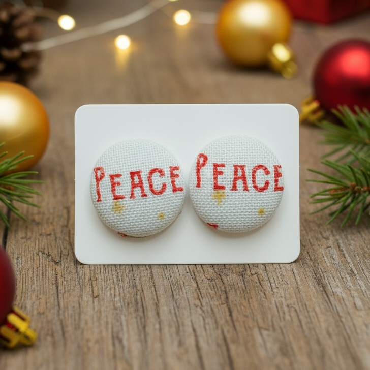 Peace Fabric Button Stud Earrings (16mm)