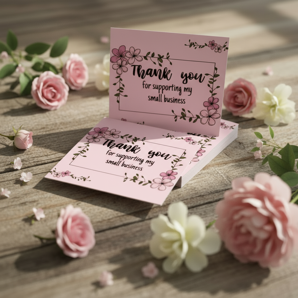 Pink Floral - Thank You for Supporting My Small Business Cards