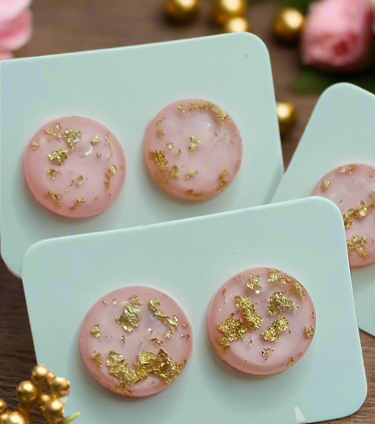 Pink & Gold Foil Earrings (12mm)