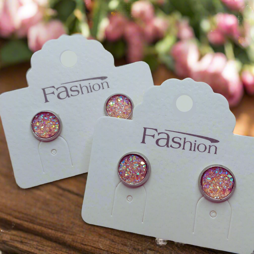 Pink Imitation Druzy Earrings (10mm)