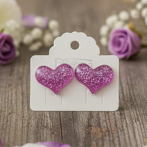Purple Glitter Heart Earrings (17mm)