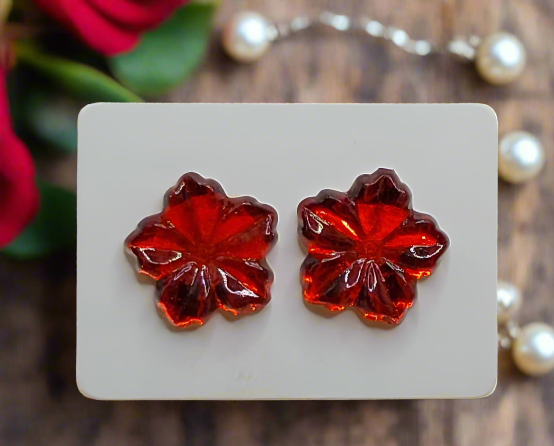 Red Flower Earrings (12mm)
