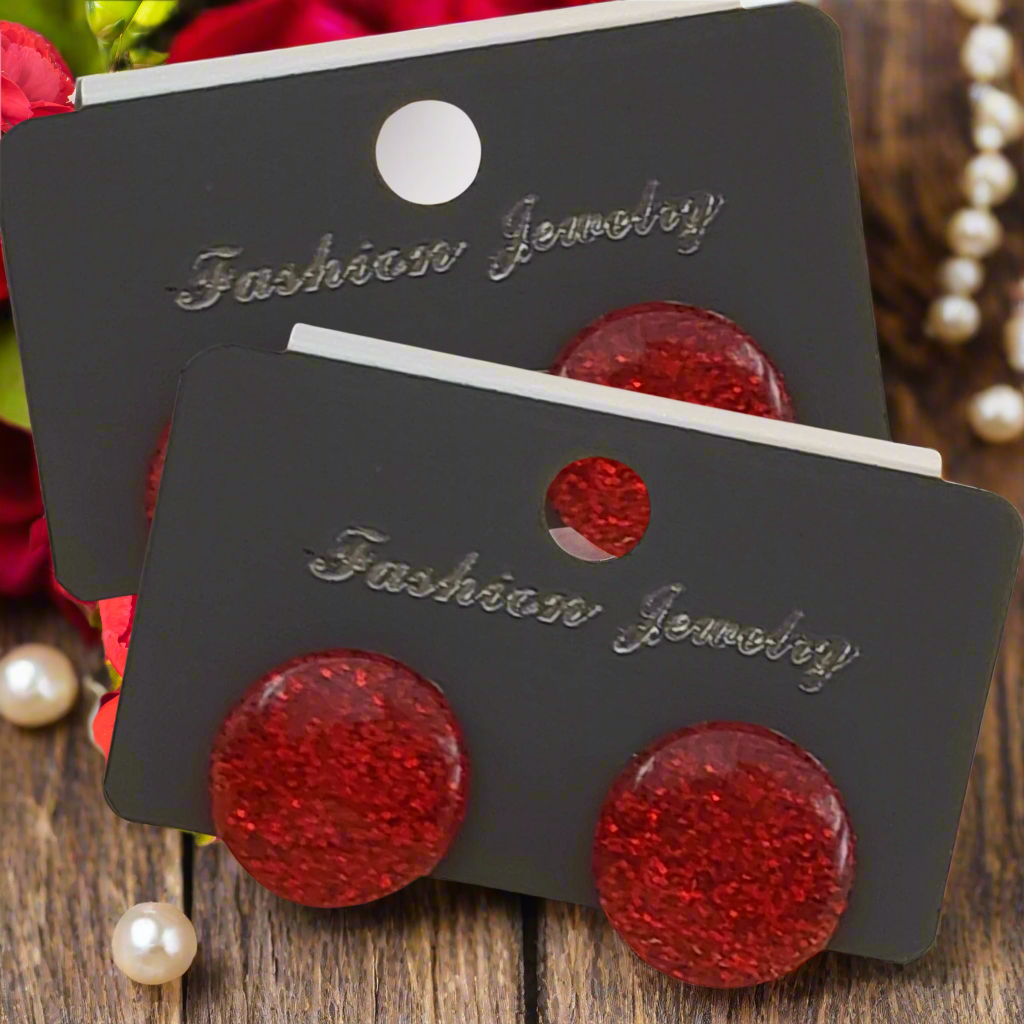 Red Glitter Stud Earrings (15mm)
