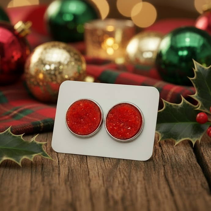Red Imitation Druzy Earrings (14mm)