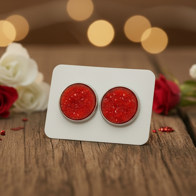 Red Imitation Druzy Earrings (14mm)