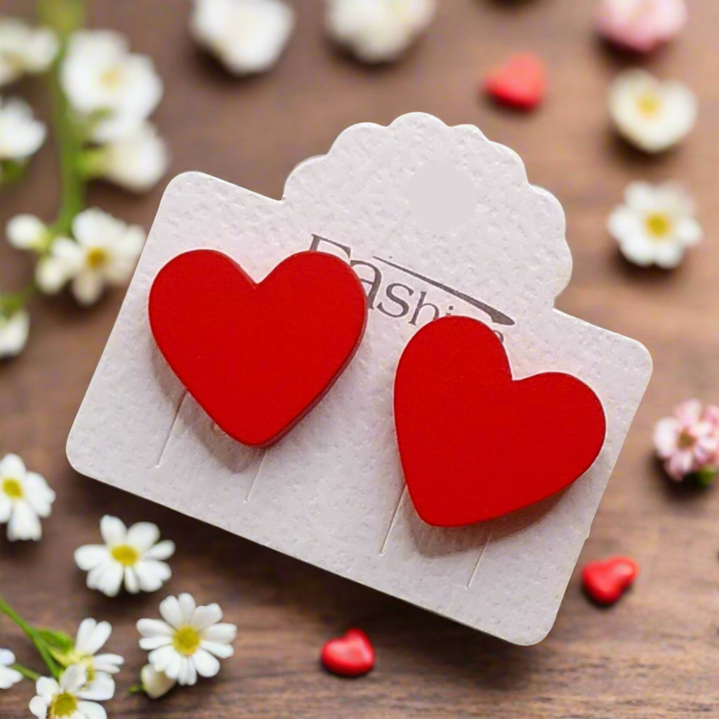 Red Wood Heart Earrings (20mm)