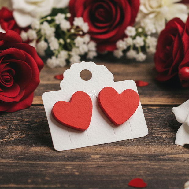 Red Wood Heart Earrings (20mm)
