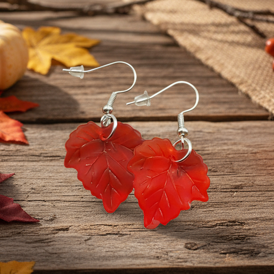 Red Maple Leaf Dangle Earrings