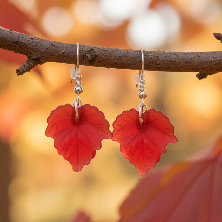 Red Maple Leaf Dangle Earrings