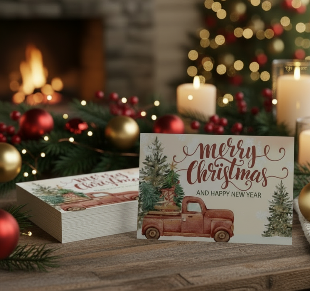 Red Truck Merry Christmas, Happy New Year Cards