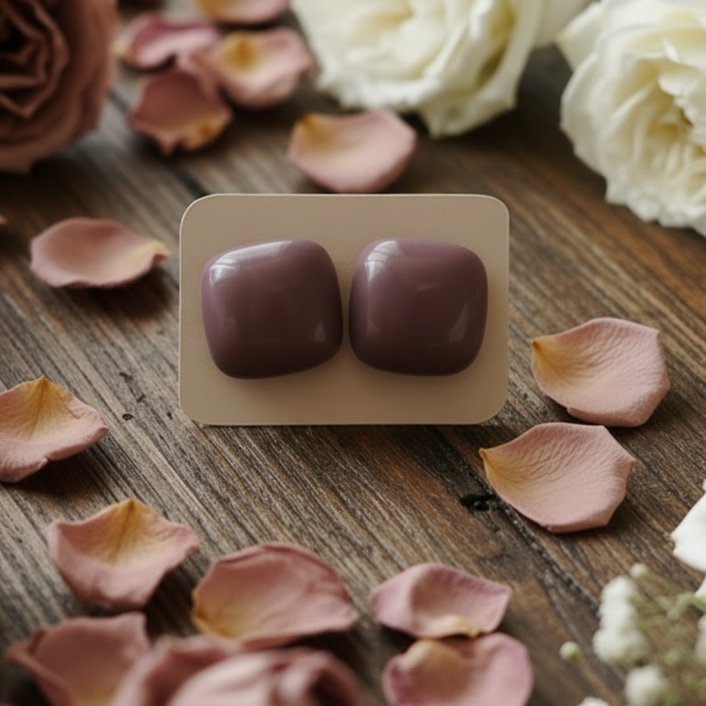 Rosy Brown Square Earrings (15mm)