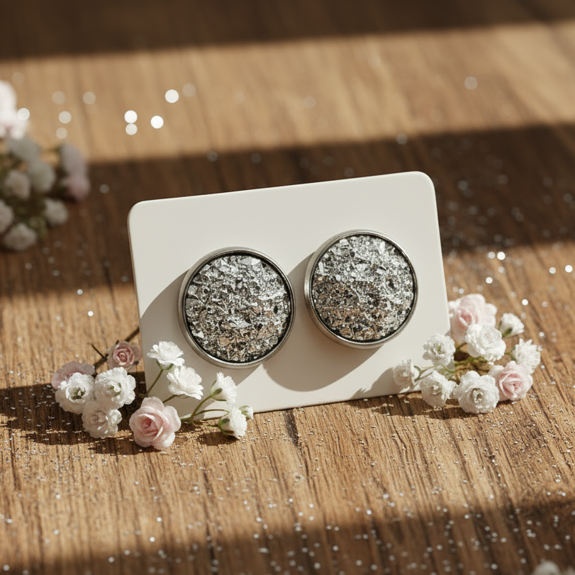 Silver Imitation Druzy Earrings (14mm)