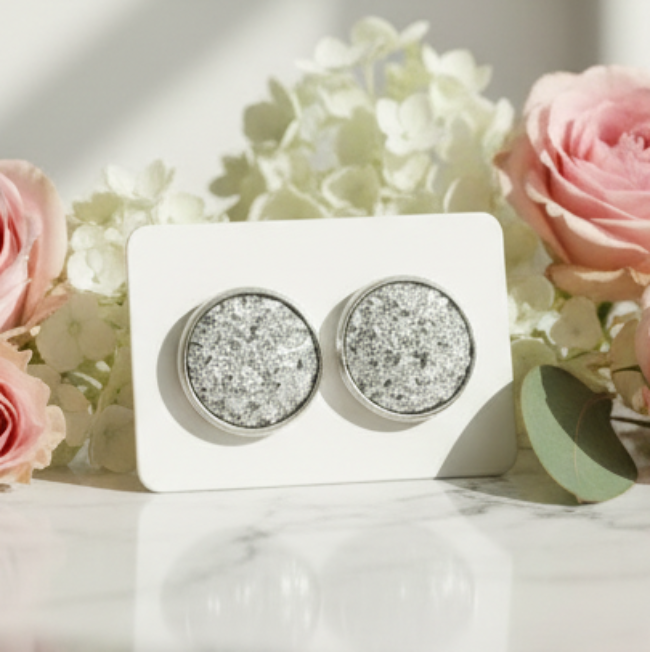 Silver Imitation Druzy Earrings (14mm)