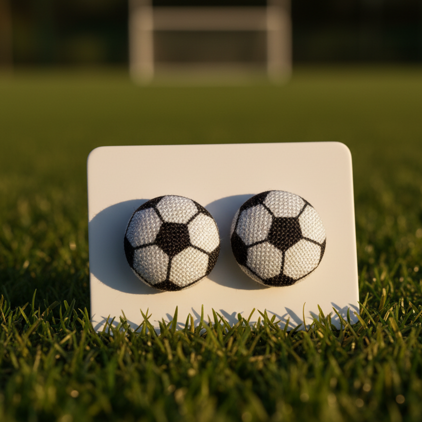 Soccer Fabric Button Earrings (13mm)