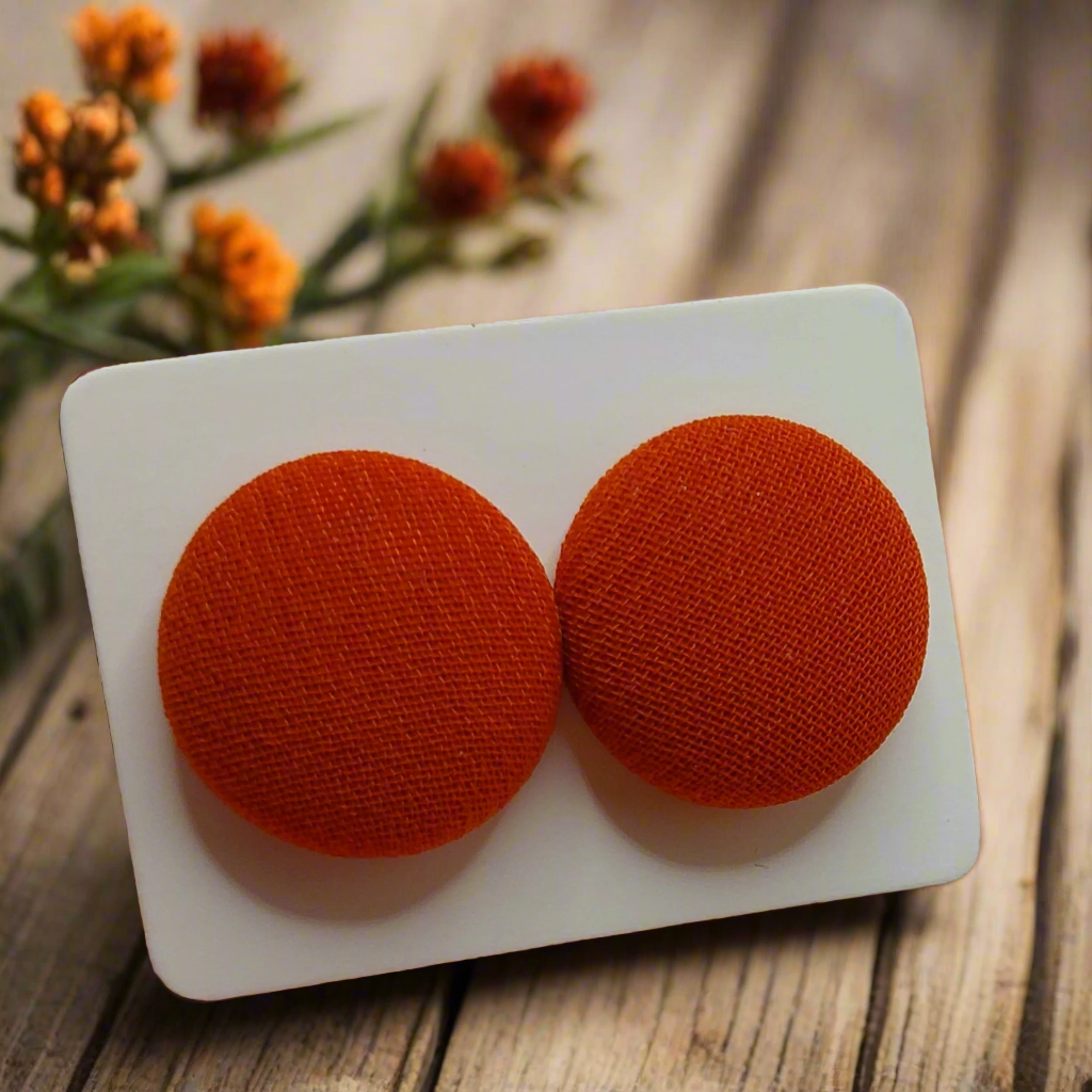 Terracotta Chiffon Fabric Button Earrings