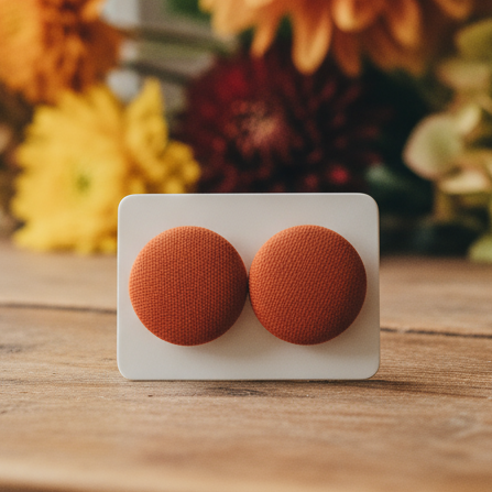 Terracotta Chiffon Fabric Button Earrings