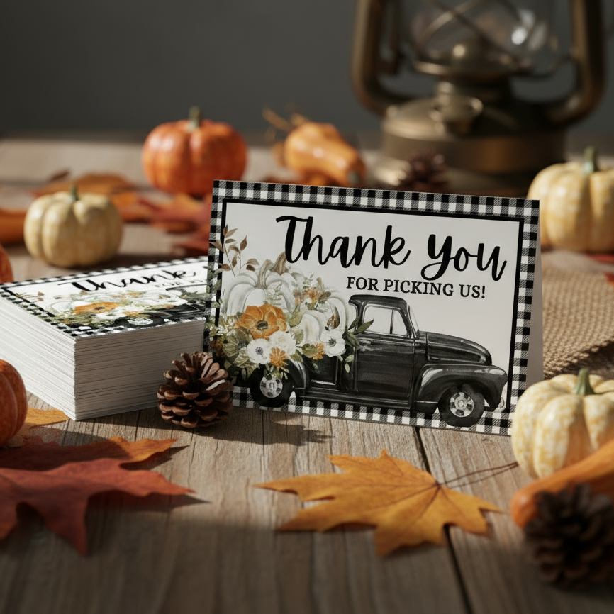 Thank You For Picking Us, Black Plaid - Fall Truck Cards