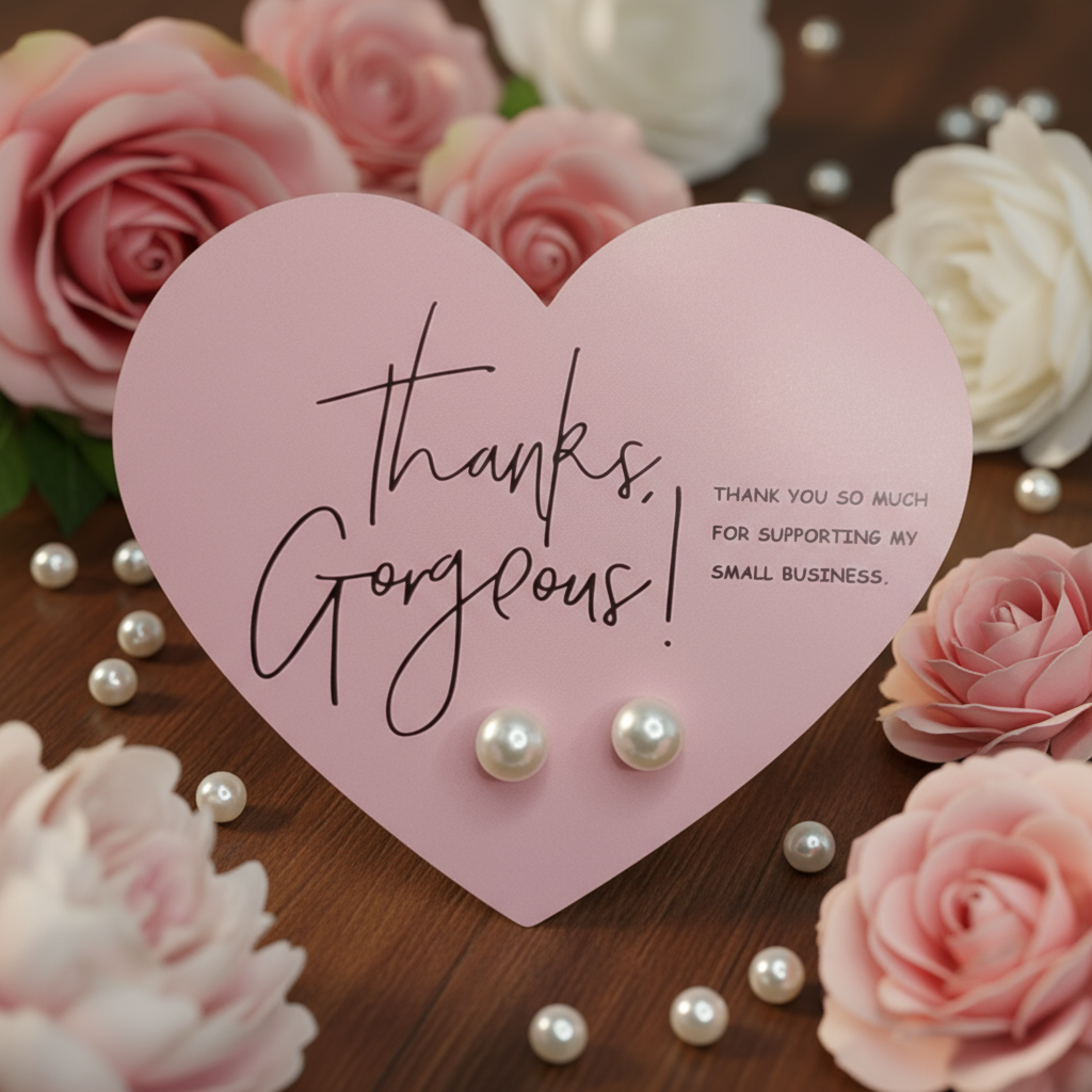 Thanks Gorgeous For Supporting My Small Business Heart Card with Imitation Pearl Earrings