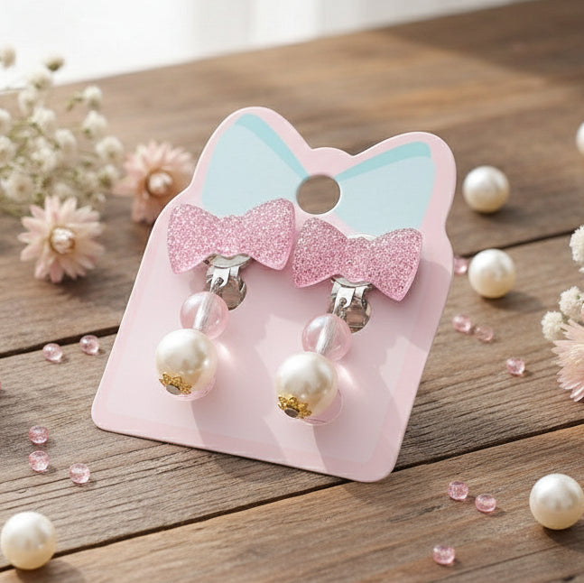 Kids Glitter Bow Clip-on Earrings