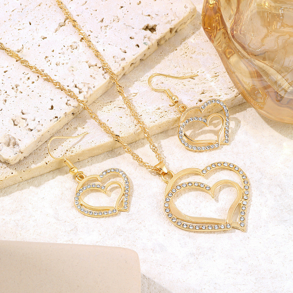 Rhinestone Crystal Heart Necklace & Dangle Earring Set