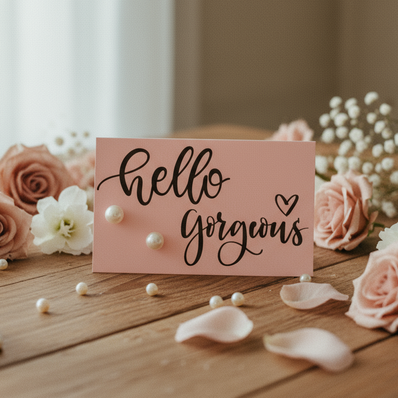 Hello Gorgeous Card with Imitation Pearl Earrings