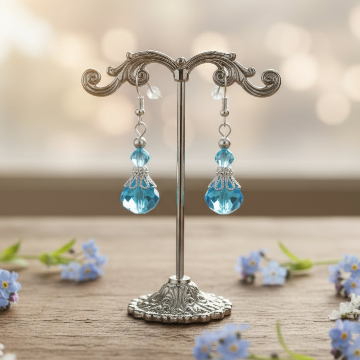 Blue Glass Bead Dangle Earrings