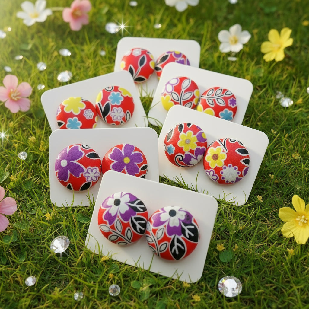 Imitation Leather Flower Pattern Earrings (15mm)