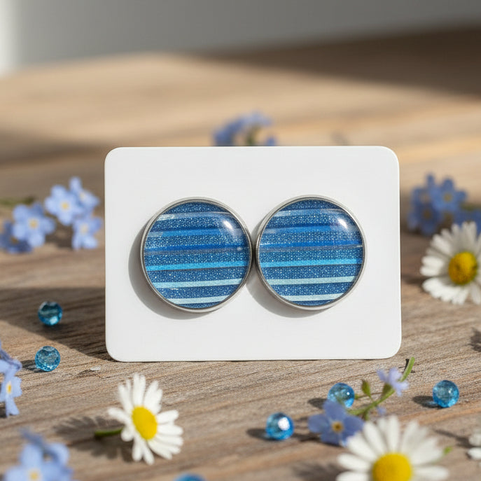 Blue Sparkle & Stripes Earrings (14mm)