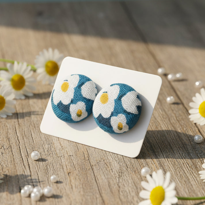 Floral Fabric Button Earrings (16mm)