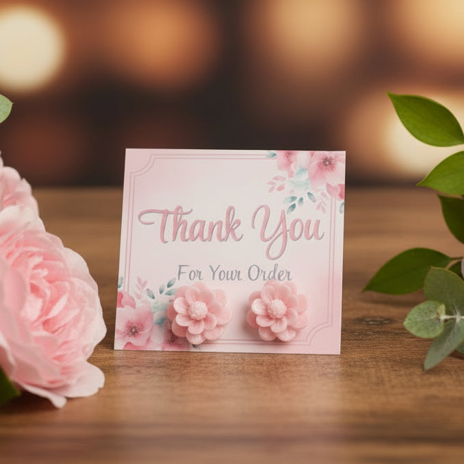 Pink Floral Thank You for Your Order Card with 15mm Flower Earrings