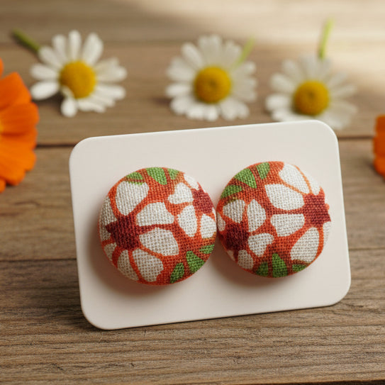 Daisies Fabric Button Earrings (16mm)