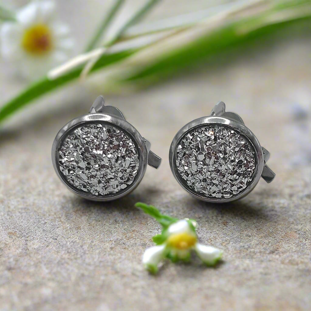 Silver Imitation Druzy CLIP-ON Earrings (14mm)