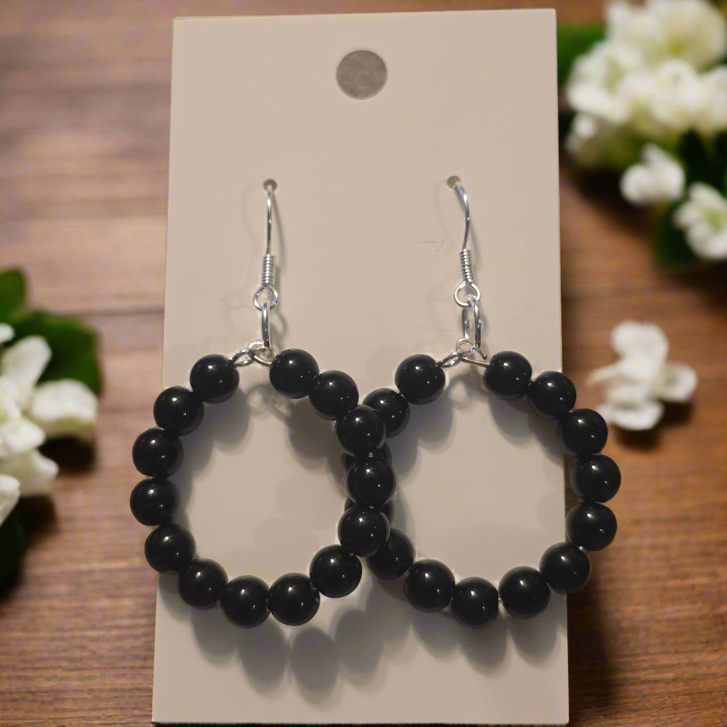 Black Bead Dangle Earrings