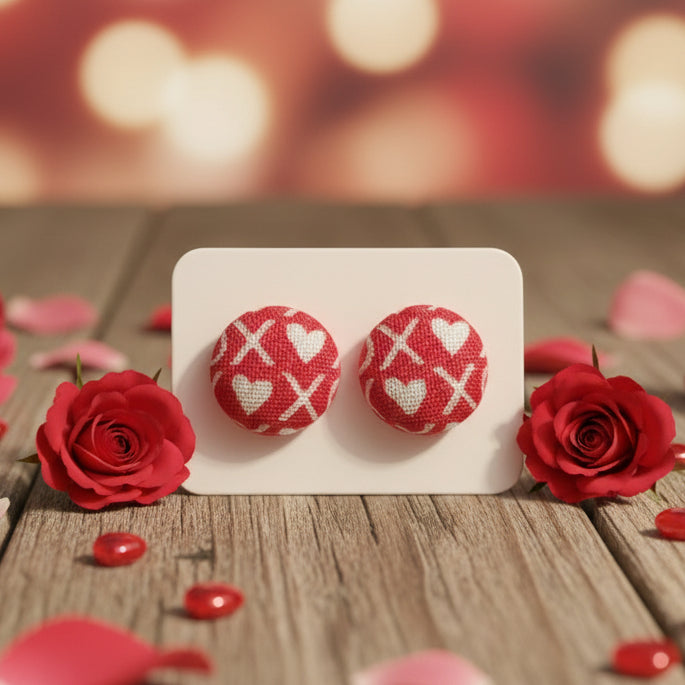 XOXO Fabric Button Earrings (13mm)