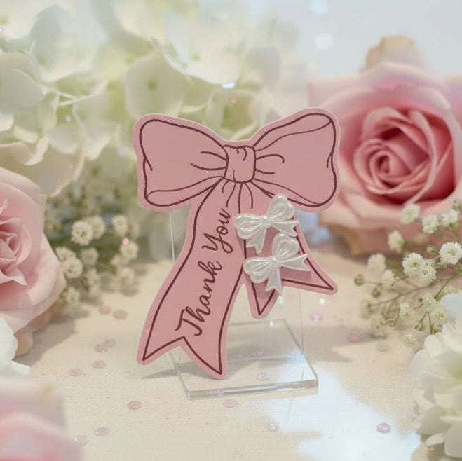 Bow Shaped Thank You Card with Pearly Bead Bow Earrings