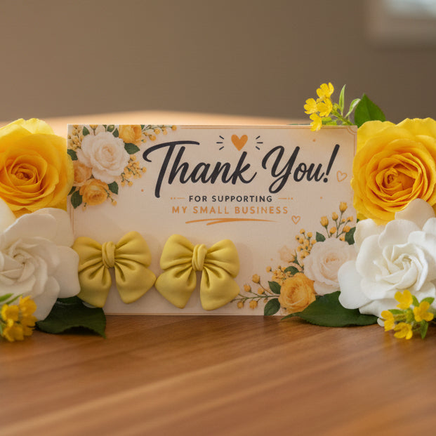 Yellow Floral Thank You for Supporting My Small Business Card with Bow Earrings