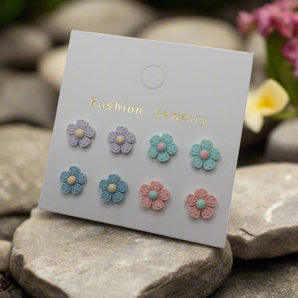 12mm Flower Earrings (4 pair set)
