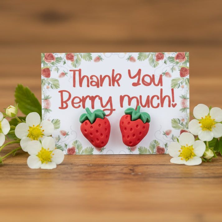 Thank You Berry Much Card with 23mm Strawberry Earrings