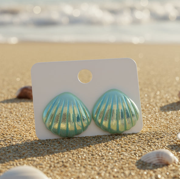 Pearlized Aquamarine Shell Earrings (21mm)