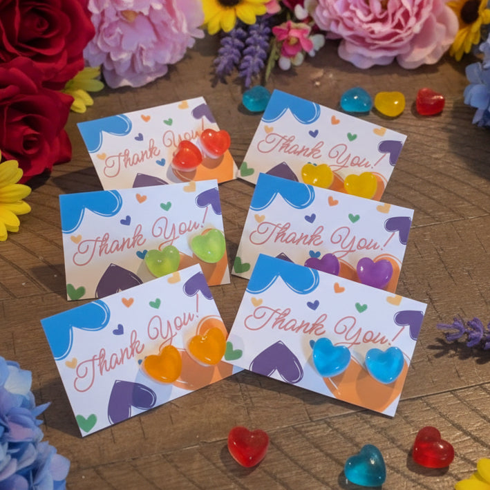 Thank You Card with Candy Colored Heart Earrings