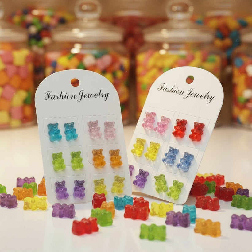 12mm Candy Colored Bear Earrings (6 pair set)