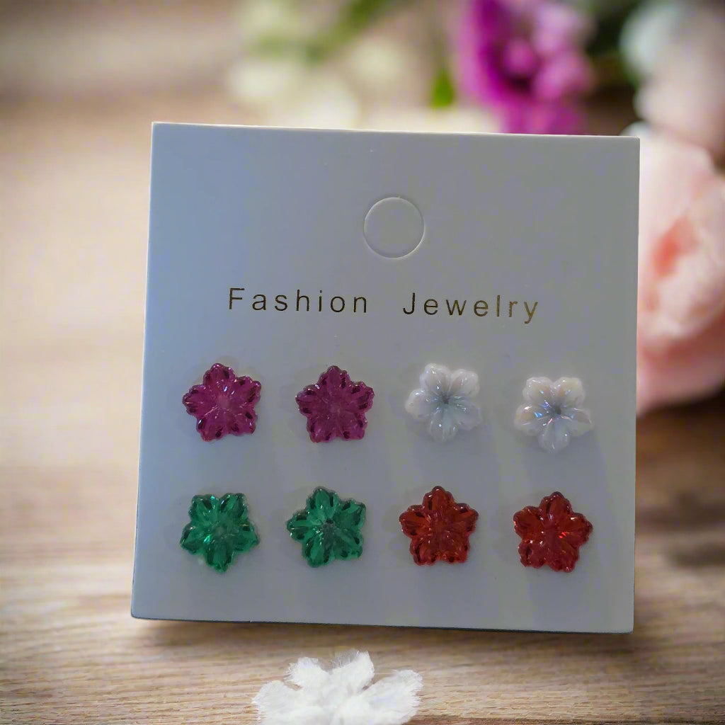 12mm Acrylic Flower Earring Set (4 Pair)